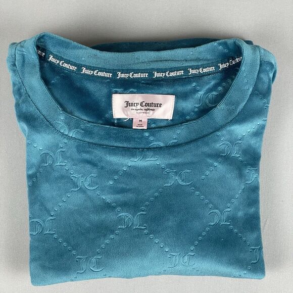 Juicy Couture Velour Lounge Wear Pajama Top Women’s Med Teal Blue Cozy Comfort - Picture 12 of 16